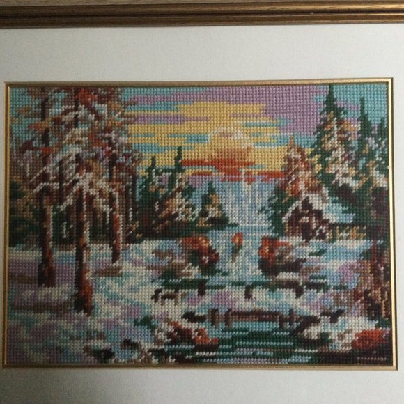Beautiful needlework yarn art embroidery picture professionally framed - Picture 2 of 4